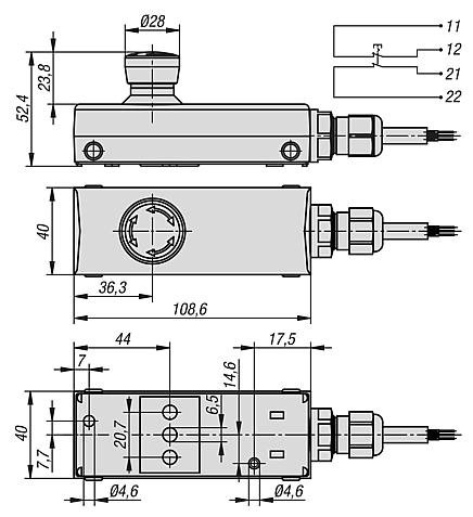 Emergency stop button in Ø 22.3 mm housing "Minibox" cable gland M16