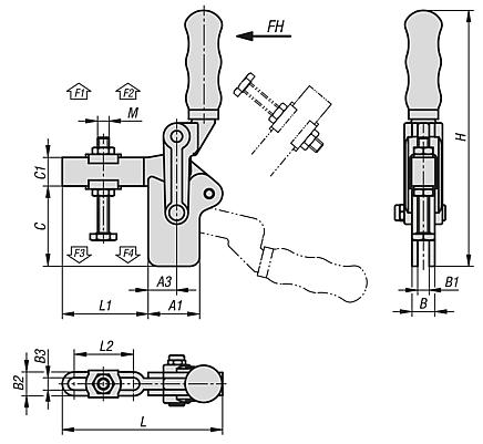 Toggle clamps vertical heavy duty with adjustable clamping spindle