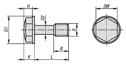 İnce şaftlı altı köşeli civatalar Hygienic DESIGN