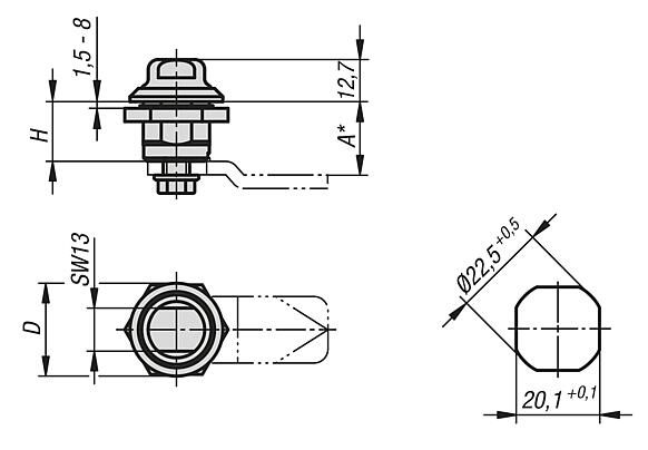 Quarter-turn locks, stainless steel Hygienic DESIGN, with two-flat actuation