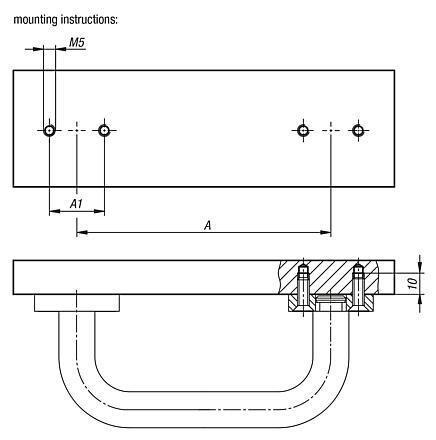 Pull handles, oval aluminium, detachable
